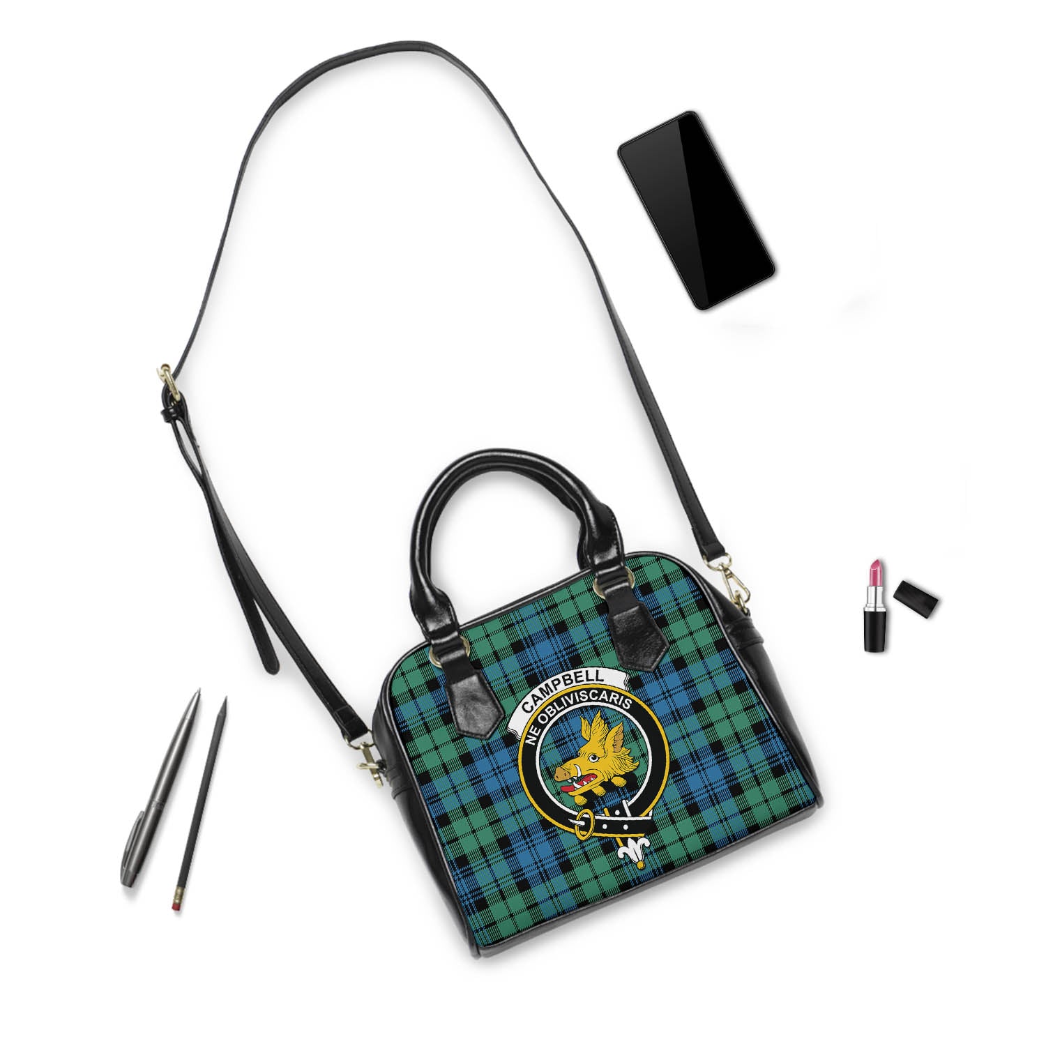 Campbell Ancient 01 Tartan Shoulder Handbags with Family Crest - Tartanvibesclothing