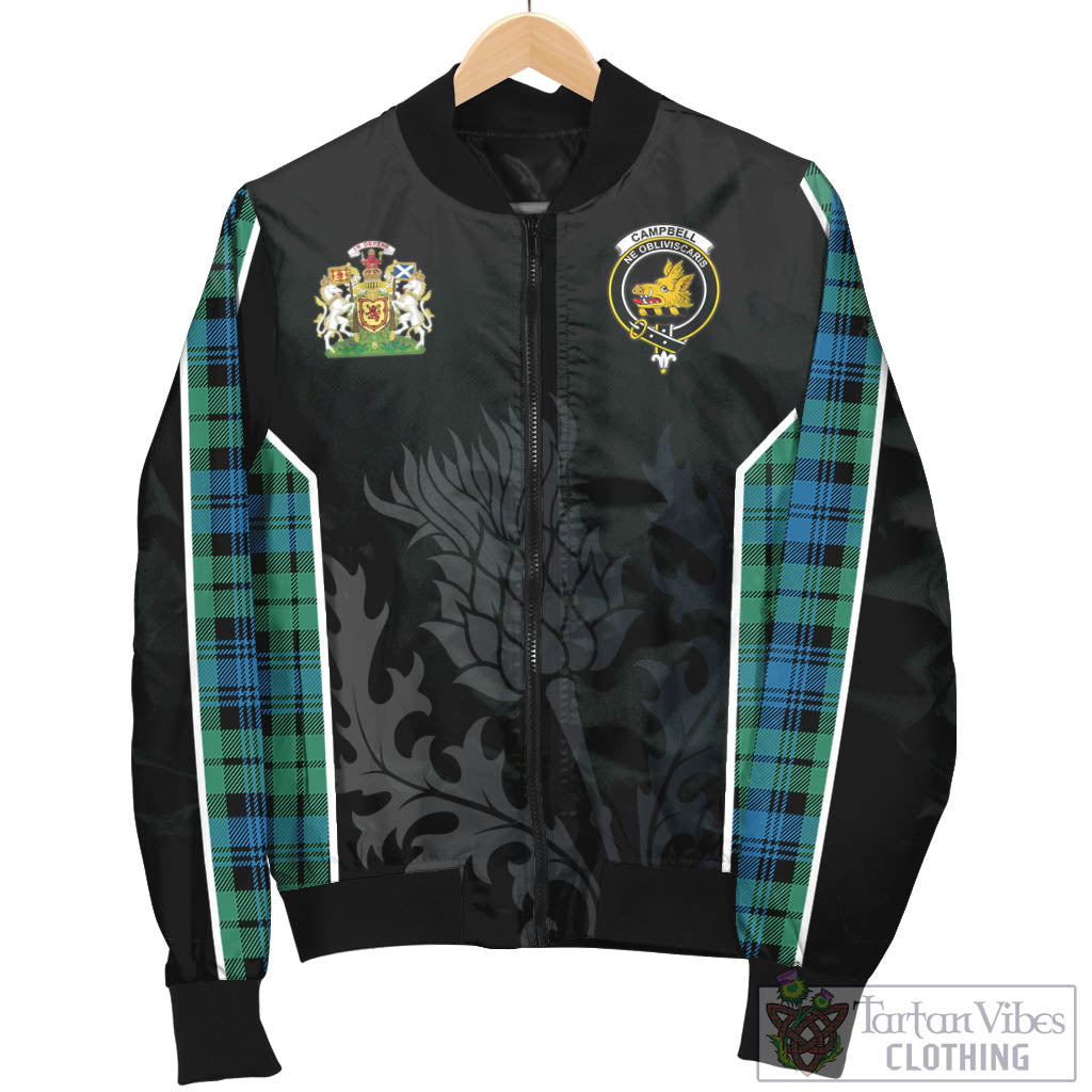 Tartan Vibes Clothing Campbell Ancient 01 Tartan Bomber Jacket with Family Crest and Scottish Thistle Vibes Sport Style