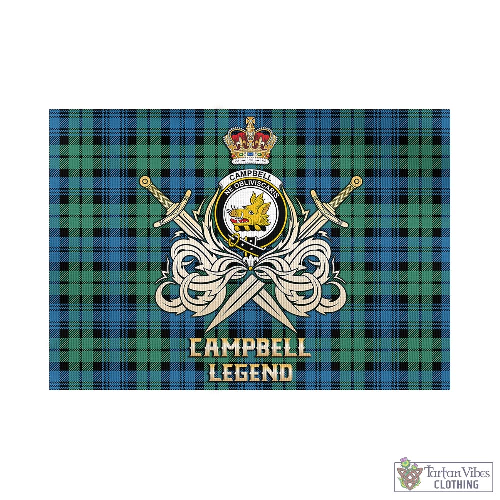 Tartan Vibes Clothing Campbell Ancient 01 Tartan Flag with Clan Crest and the Golden Sword of Courageous Legacy