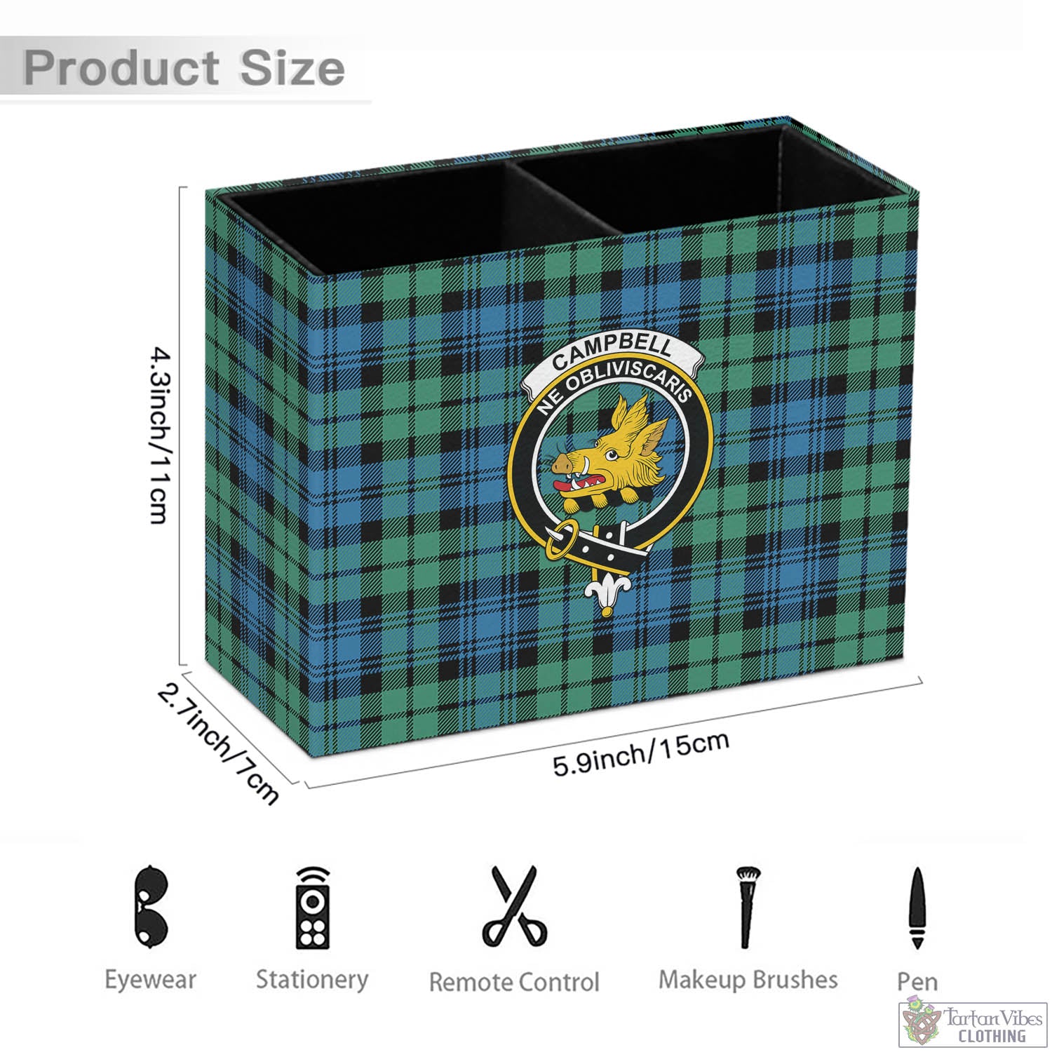 Tartan Vibes Clothing Campbell Ancient 01 Tartan Pen Holder with Family Crest