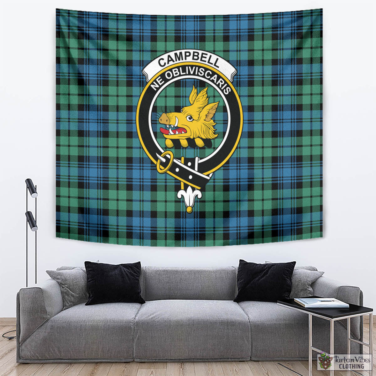 Tartan Vibes Clothing Campbell Ancient 01 Tartan Tapestry Wall Hanging and Home Decor for Room with Family Crest