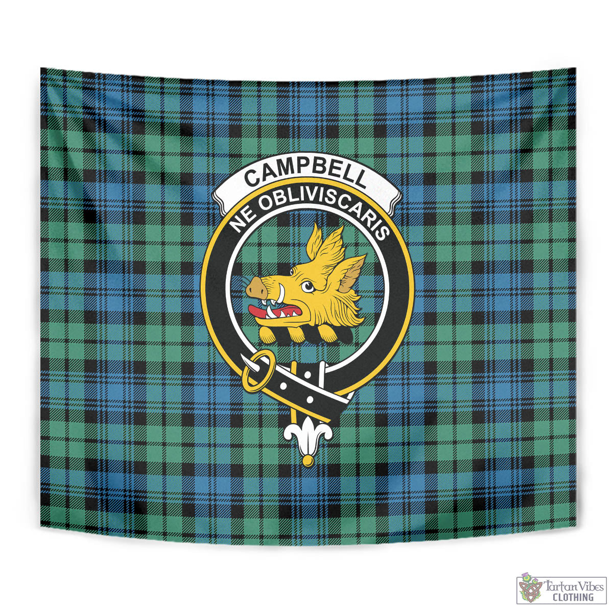 Tartan Vibes Clothing Campbell Ancient 01 Tartan Tapestry Wall Hanging and Home Decor for Room with Family Crest