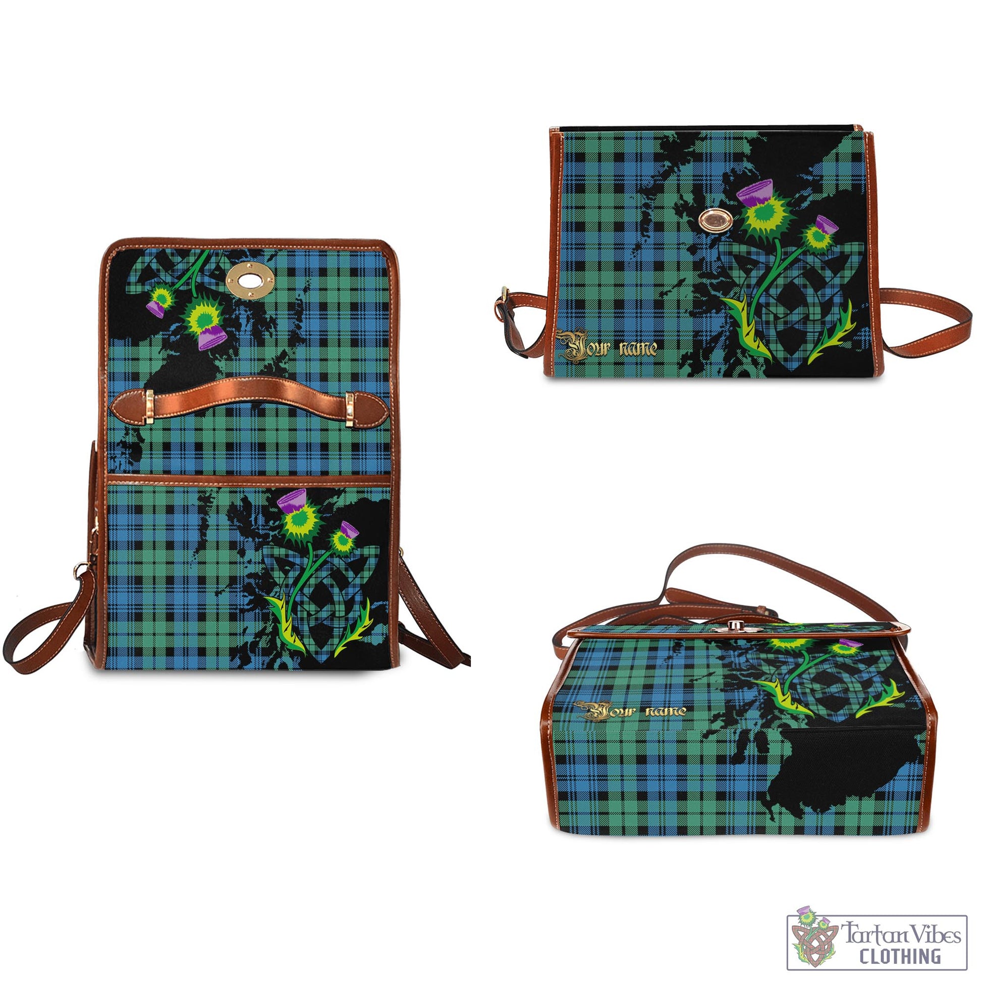 Tartan Vibes Clothing Campbell Ancient #01 Tartan Waterproof Canvas Bag with Scotland Map and Thistle Celtic Accents