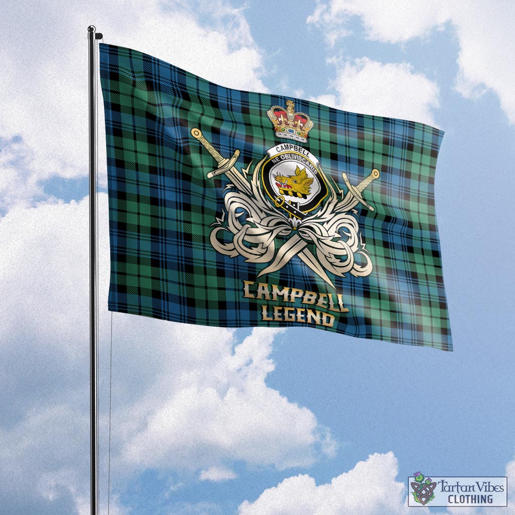 Tartan Vibes Clothing Campbell Ancient 01 Tartan Flag with Clan Crest and the Golden Sword of Courageous Legacy