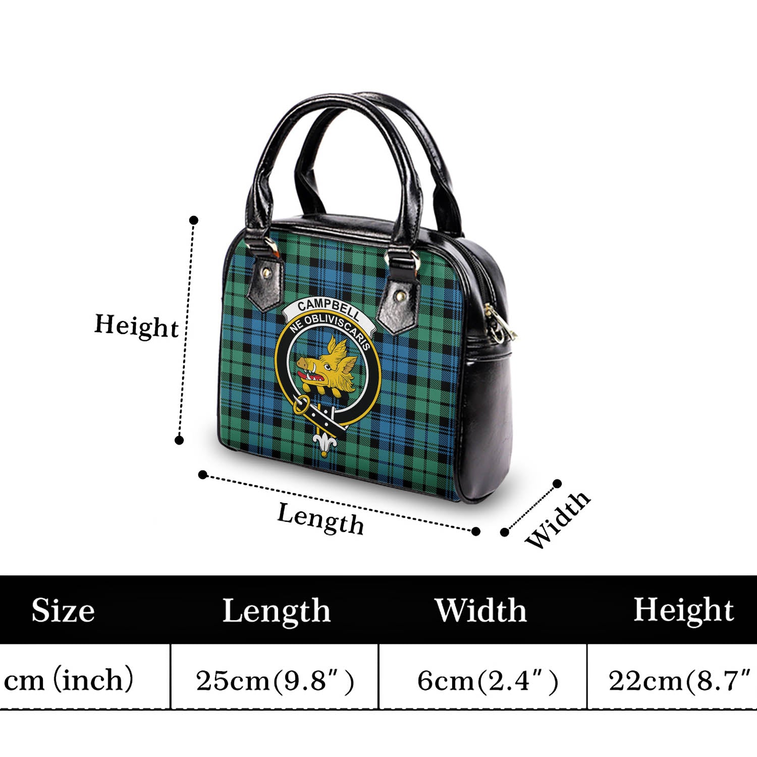 Campbell Ancient 01 Tartan Shoulder Handbags with Family Crest - Tartanvibesclothing