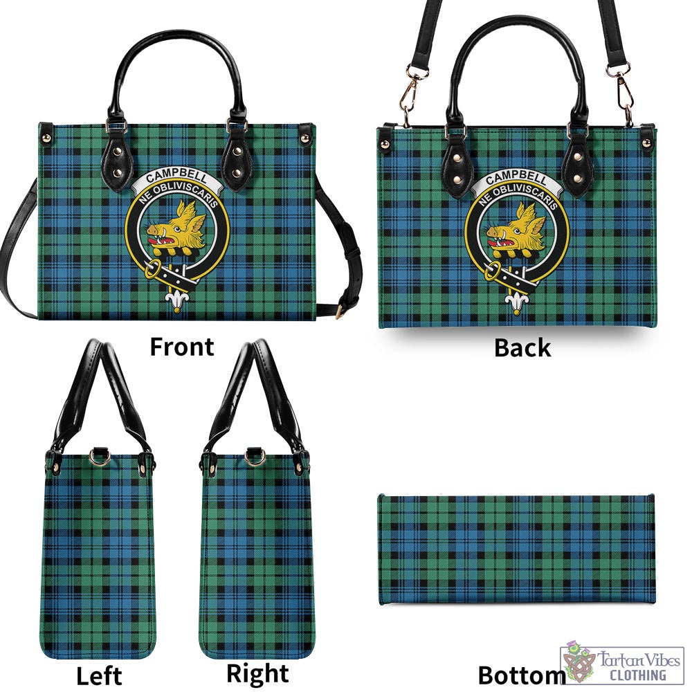 Tartan Vibes Clothing Campbell Ancient 01 Tartan Luxury Leather Handbags with Family Crest