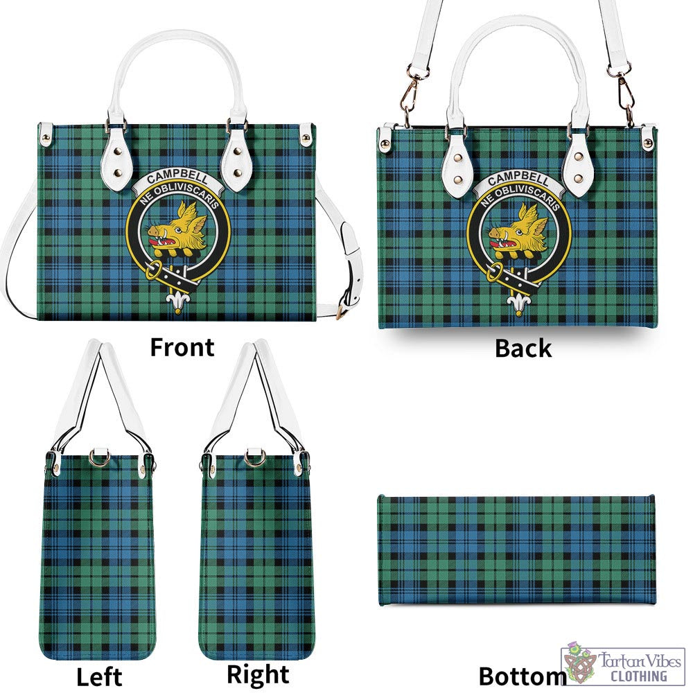 Tartan Vibes Clothing Campbell Ancient 01 Tartan Luxury Leather Handbags with Family Crest