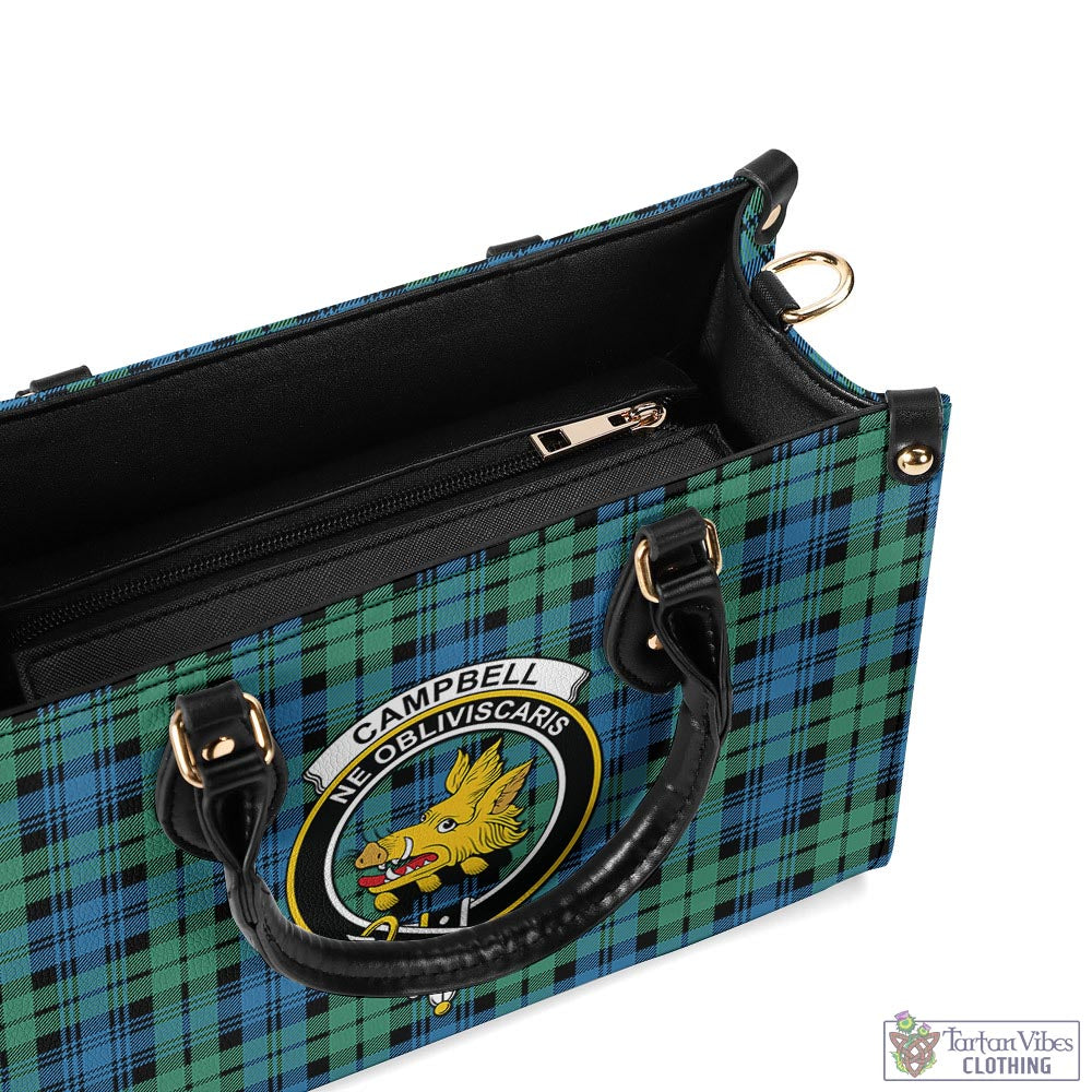 Tartan Vibes Clothing Campbell Ancient 01 Tartan Luxury Leather Handbags with Family Crest