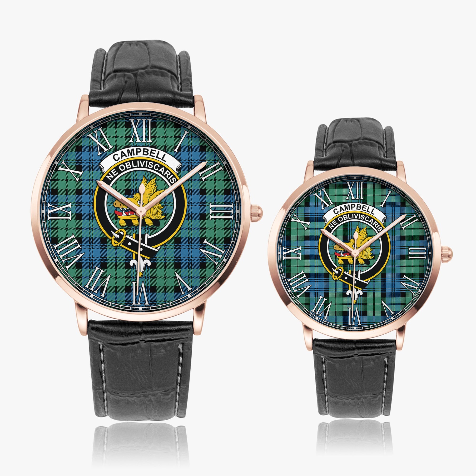 Campbell Ancient 01 Tartan Family Crest Leather Strap Quartz Watch - Tartanvibesclothing