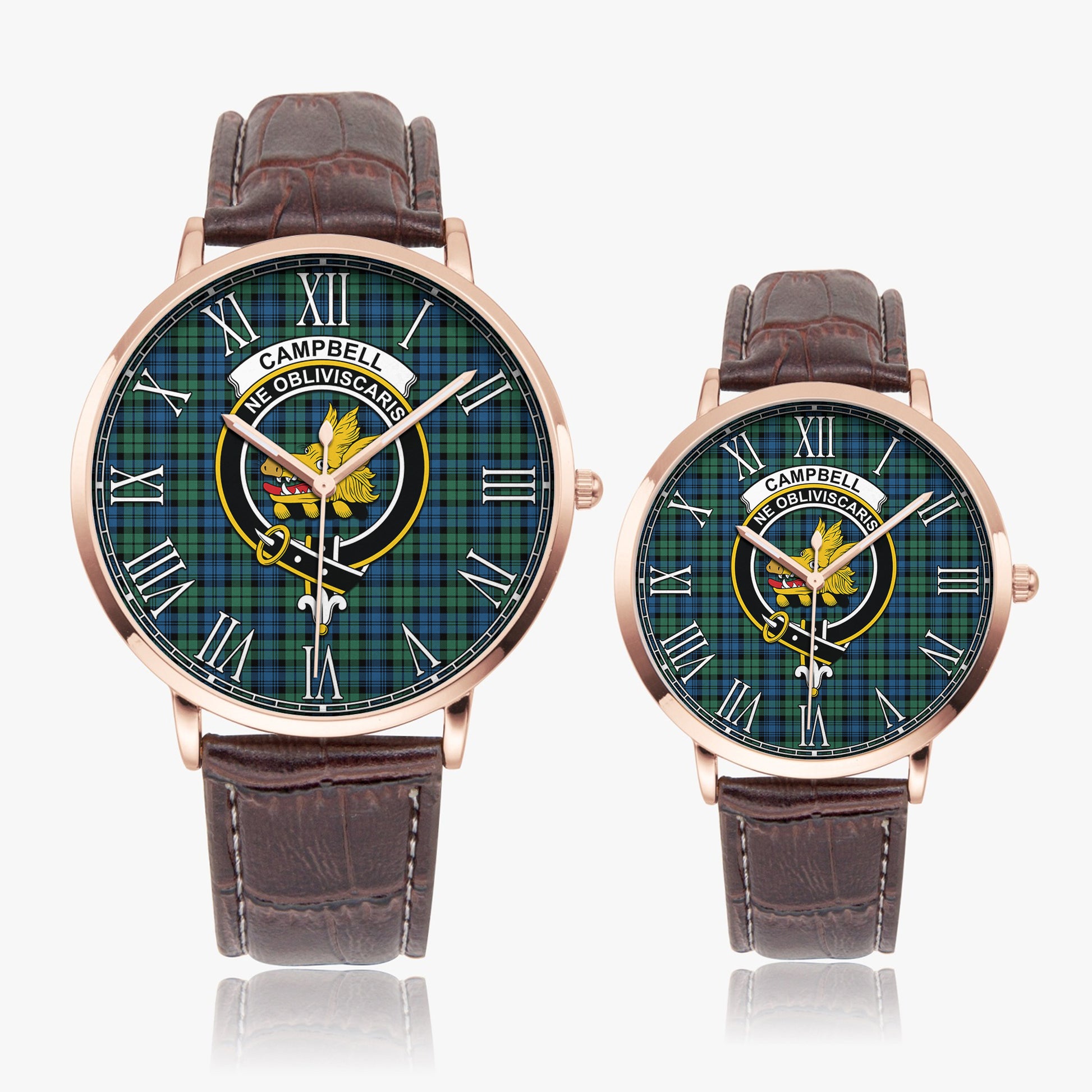 Campbell Ancient 02 Tartan Family Crest Leather Strap Quartz Watch - Tartanvibesclothing