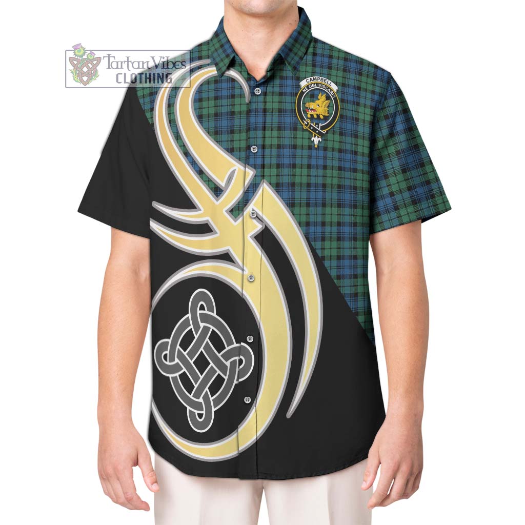 Campbell Ancient 02 Tartan Short Sleeve Button Shirt with Family Crest and Celtic Symbol Style Kid - Tartan Vibes Clothing