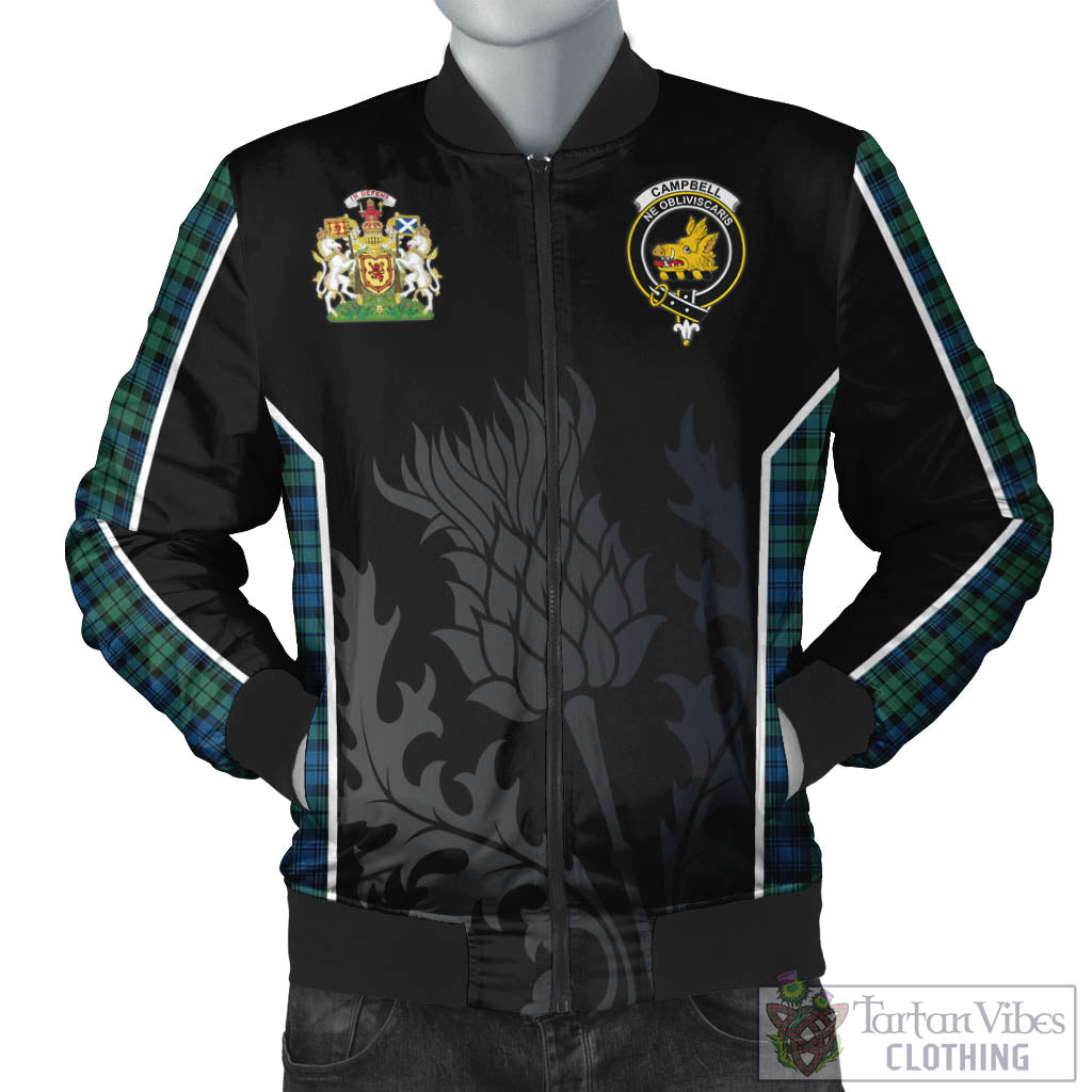 Tartan Vibes Clothing Campbell Ancient 02 Tartan Bomber Jacket with Family Crest and Scottish Thistle Vibes Sport Style