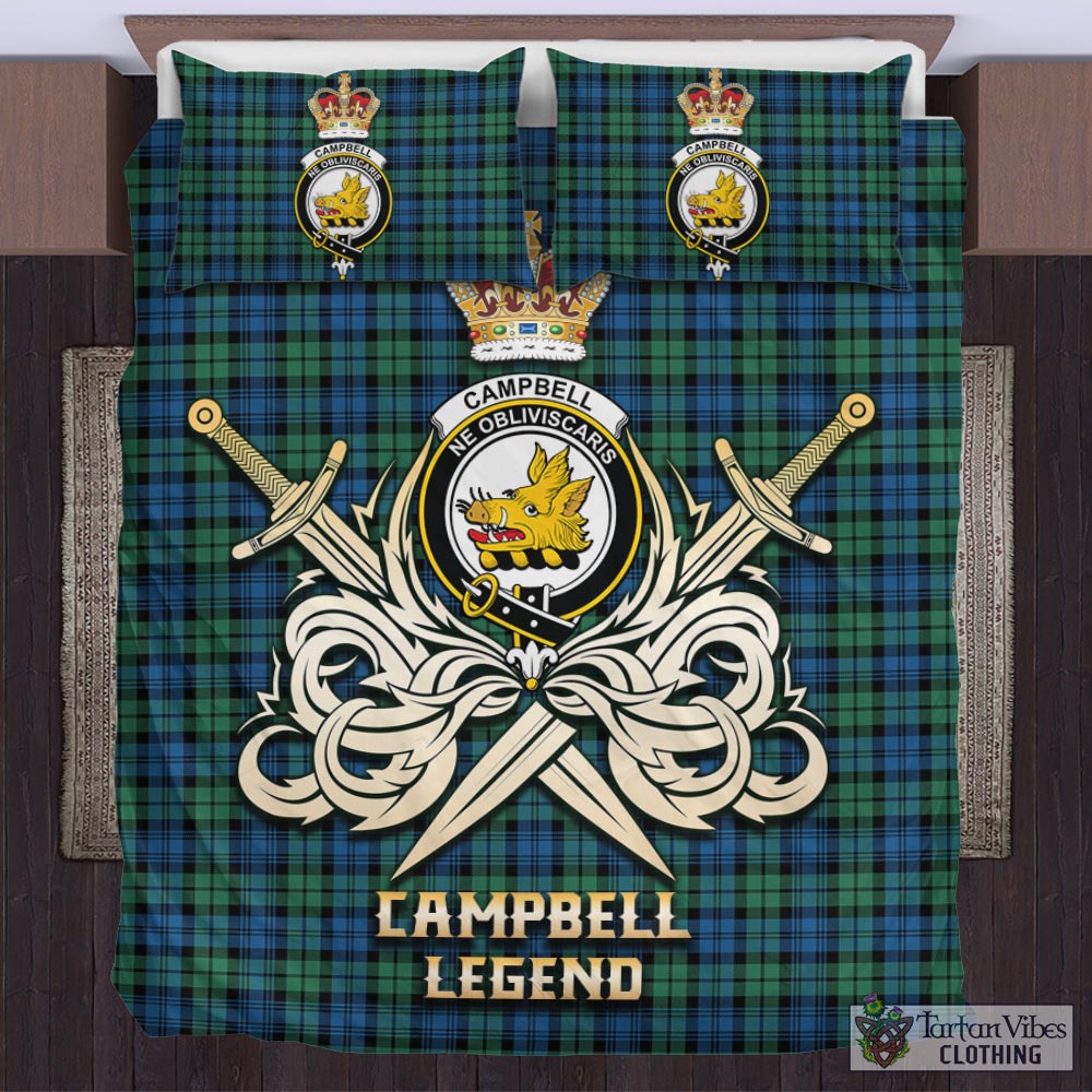 Tartan Vibes Clothing Campbell Ancient 02 Tartan Bedding Set with Clan Crest and the Golden Sword of Courageous Legacy