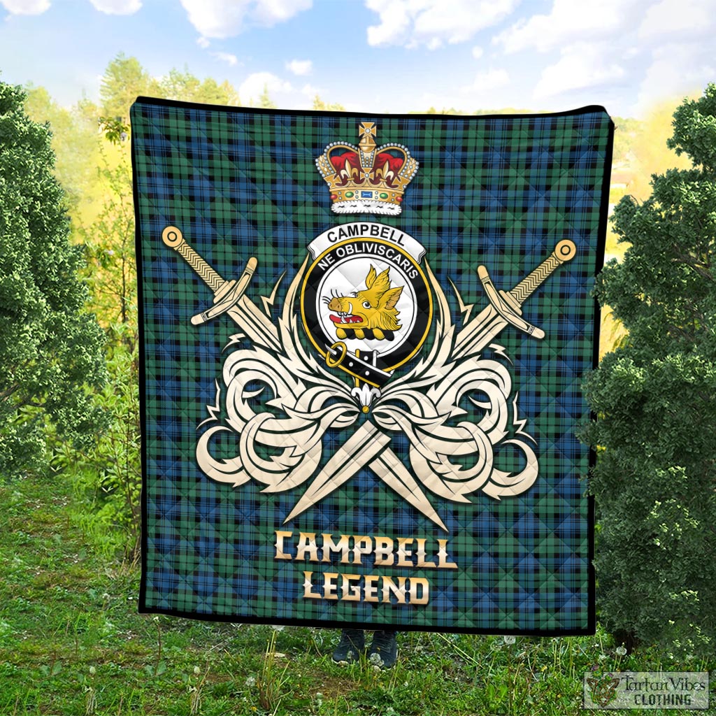 Tartan Vibes Clothing Campbell Ancient 02 Tartan Quilt with Clan Crest and the Golden Sword of Courageous Legacy