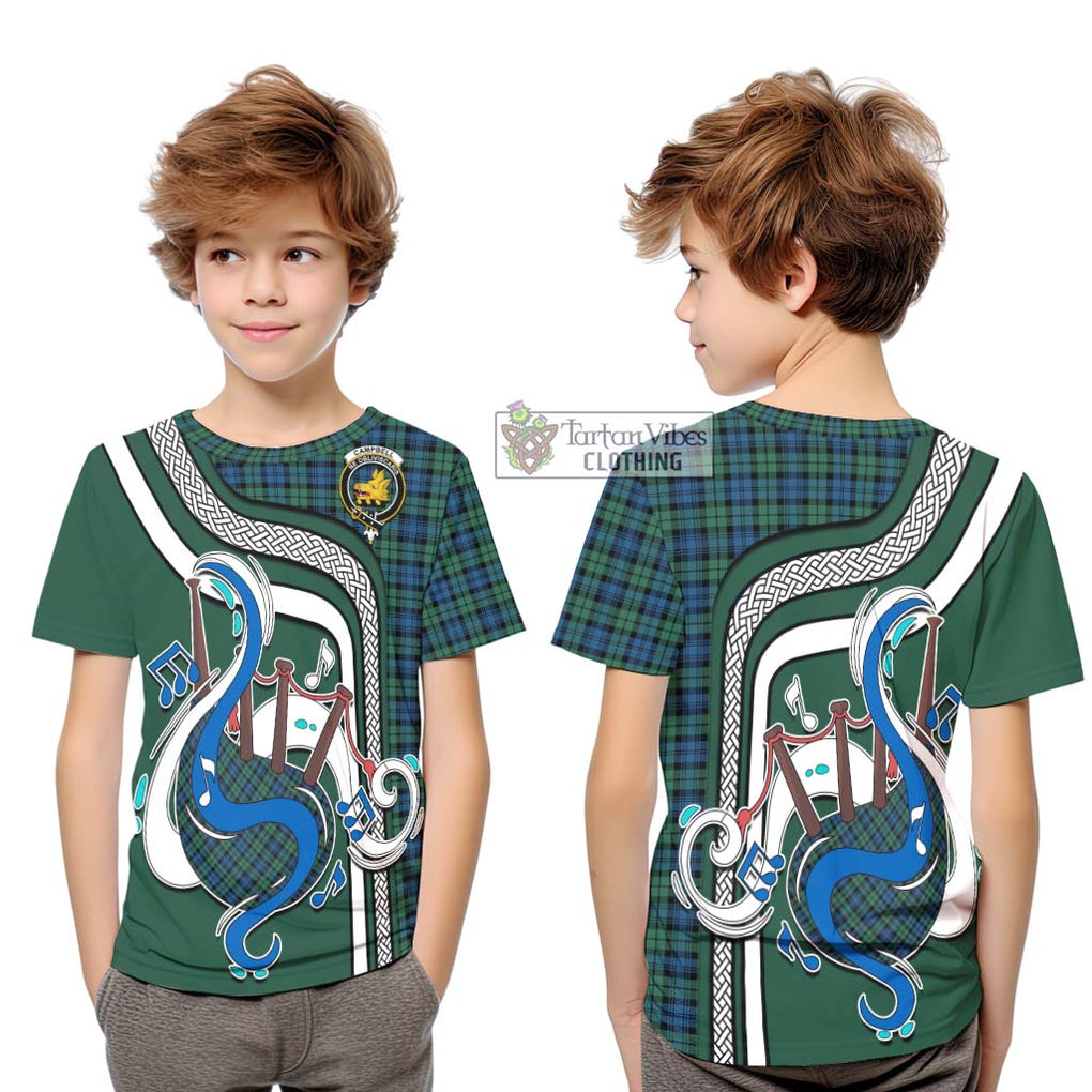 Tartan Vibes Clothing Campbell Ancient 02 Tartan Kid T-Shirt with Epic Bagpipe Style