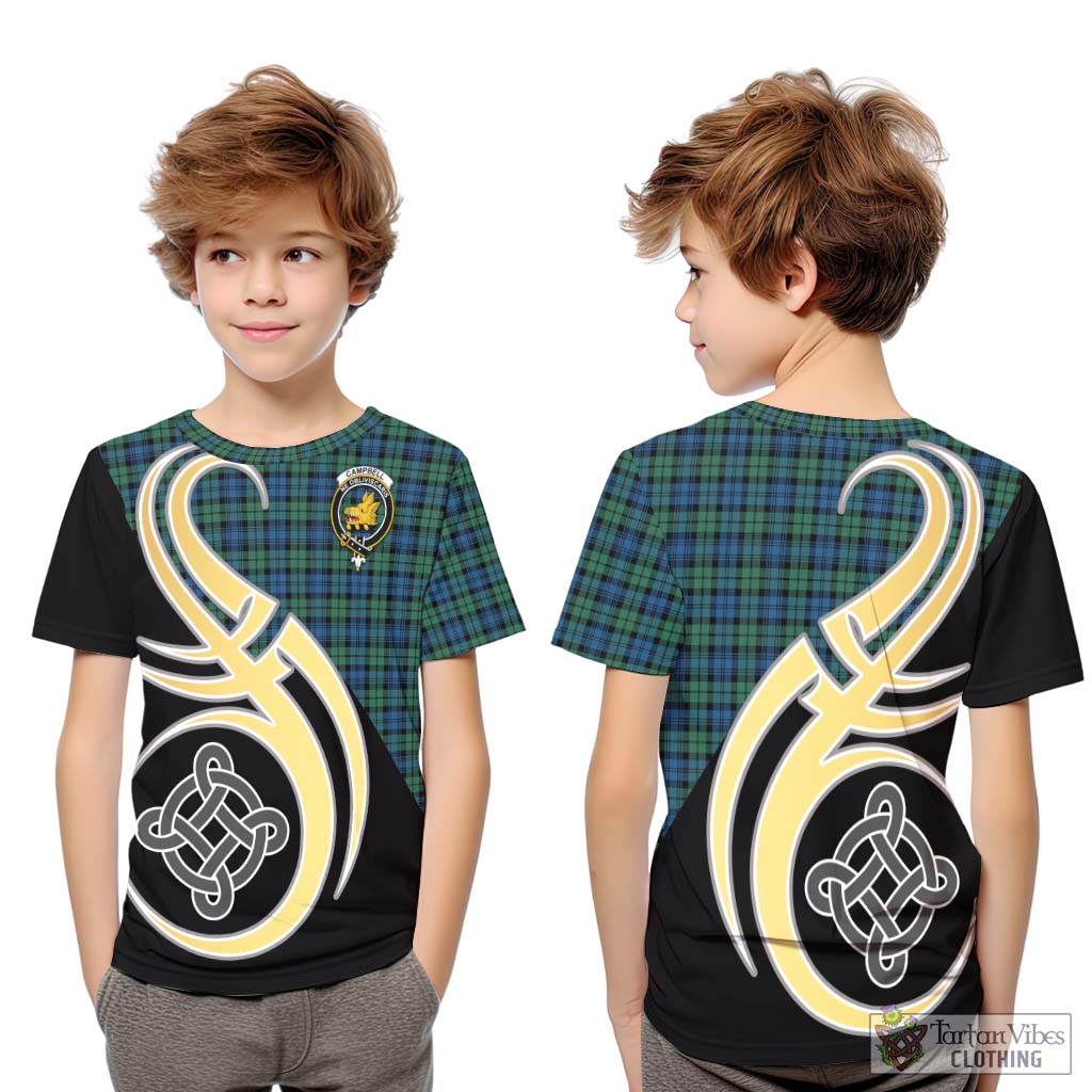 Campbell Ancient 02 Tartan Kid T-Shirt with Family Crest and Celtic Symbol Style Youth XL Size14 - Tartan Vibes Clothing