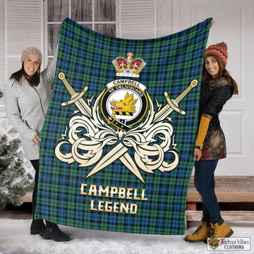 Campbell Ancient 02 Tartan Blanket with Clan Crest and the Golden Sword of Courageous Legacy