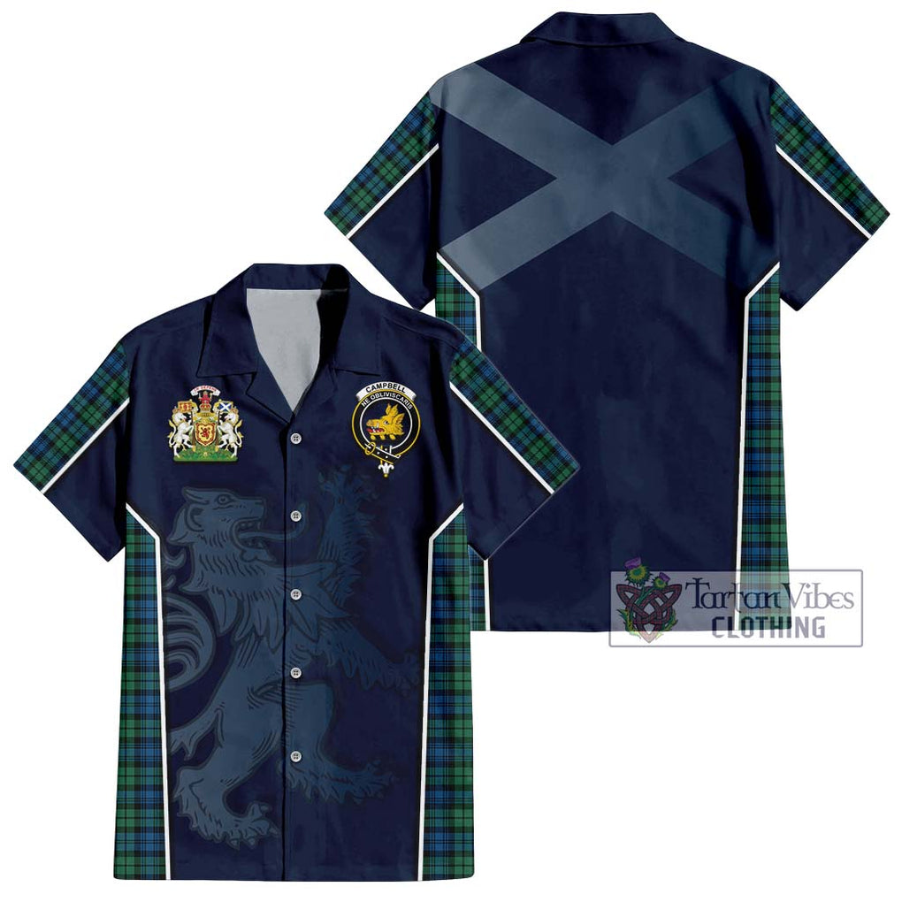 Campbell Ancient 02 Tartan Short Sleeve Button Shirt with Family Crest and Lion Rampant Vibes Sport Style Kid - Tartan Vibes Clothing