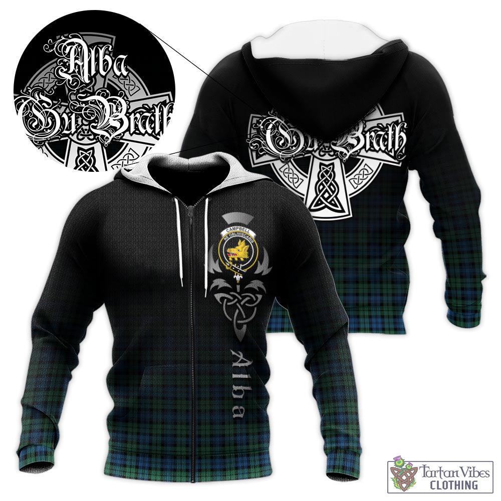 Tartan Vibes Clothing Campbell Ancient 02 Tartan Knitted Hoodie Featuring Alba Gu Brath Family Crest Celtic Inspired