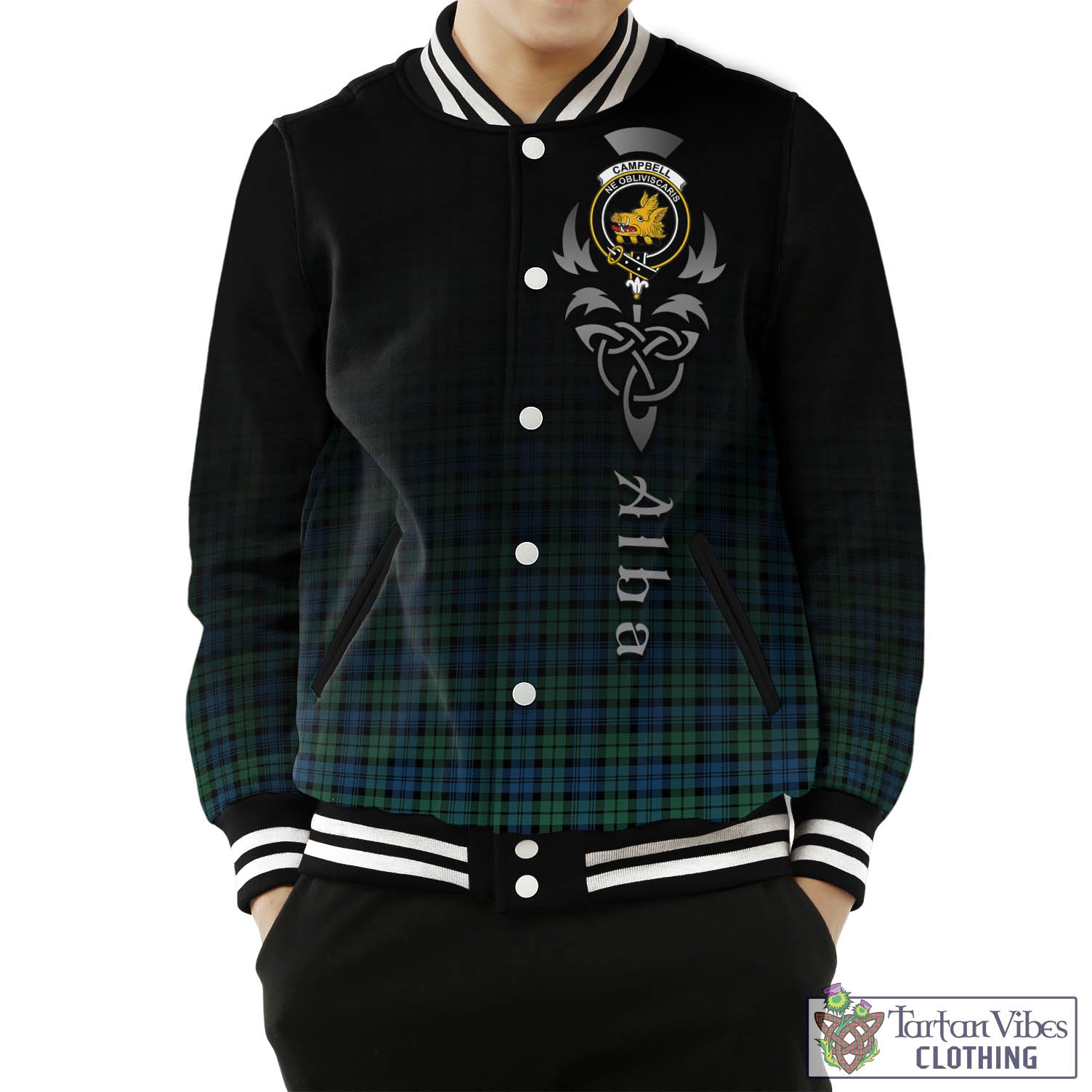 Tartan Vibes Clothing Campbell Ancient 02 Tartan Baseball Jacket Featuring Alba Gu Brath Family Crest Celtic Inspired