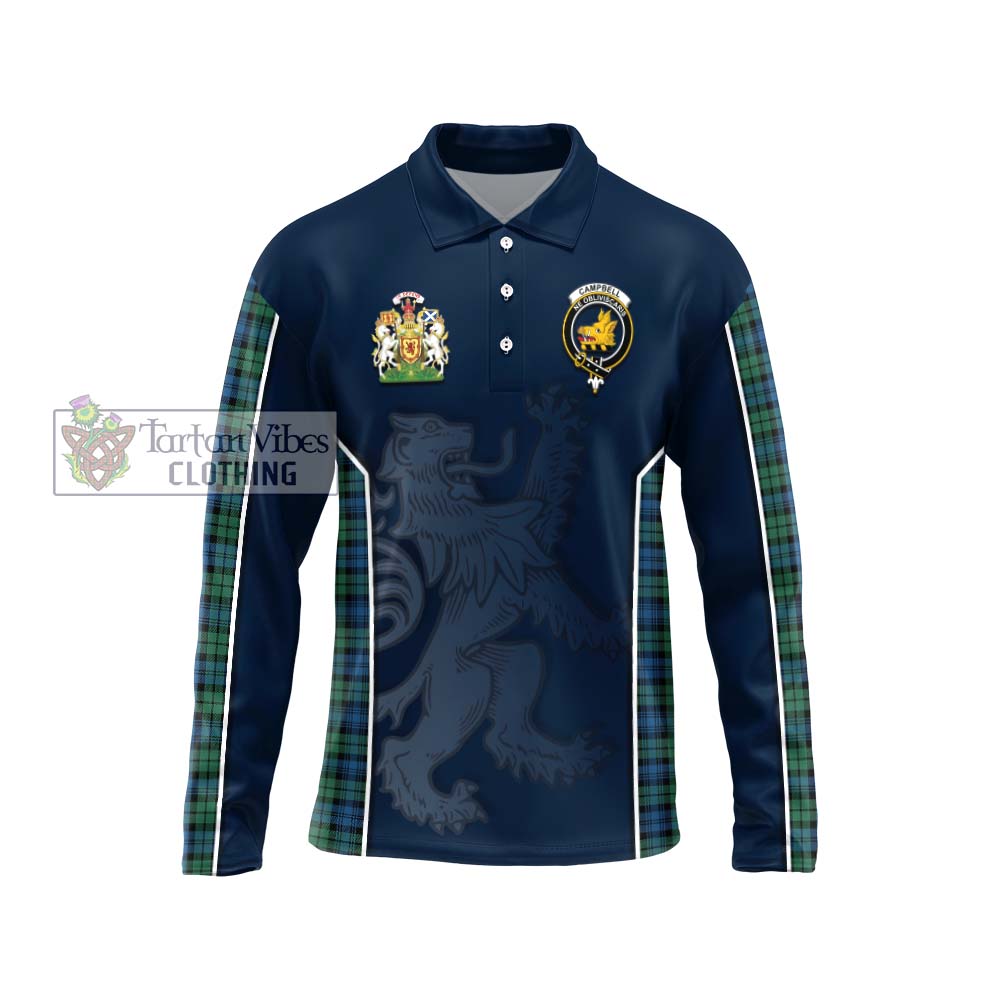 Campbell Ancient 02 Tartan Long Sleeve Polo Shirt with Family Crest and Lion Rampant Vibes Sport Style Unisex - Tartan Vibes Clothing