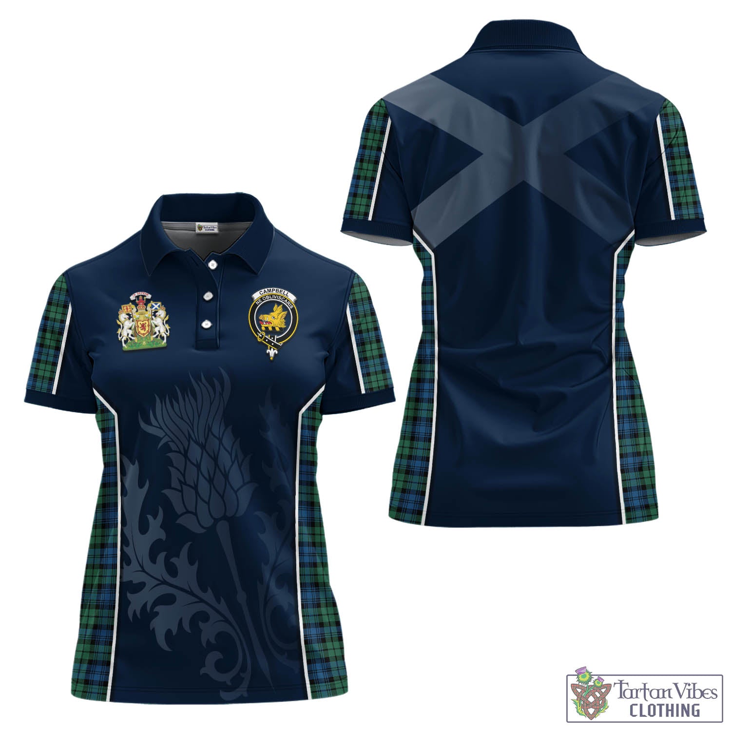 Tartan Vibes Clothing Campbell Ancient 02 Tartan Women's Polo Shirt with Family Crest and Scottish Thistle Vibes Sport Style