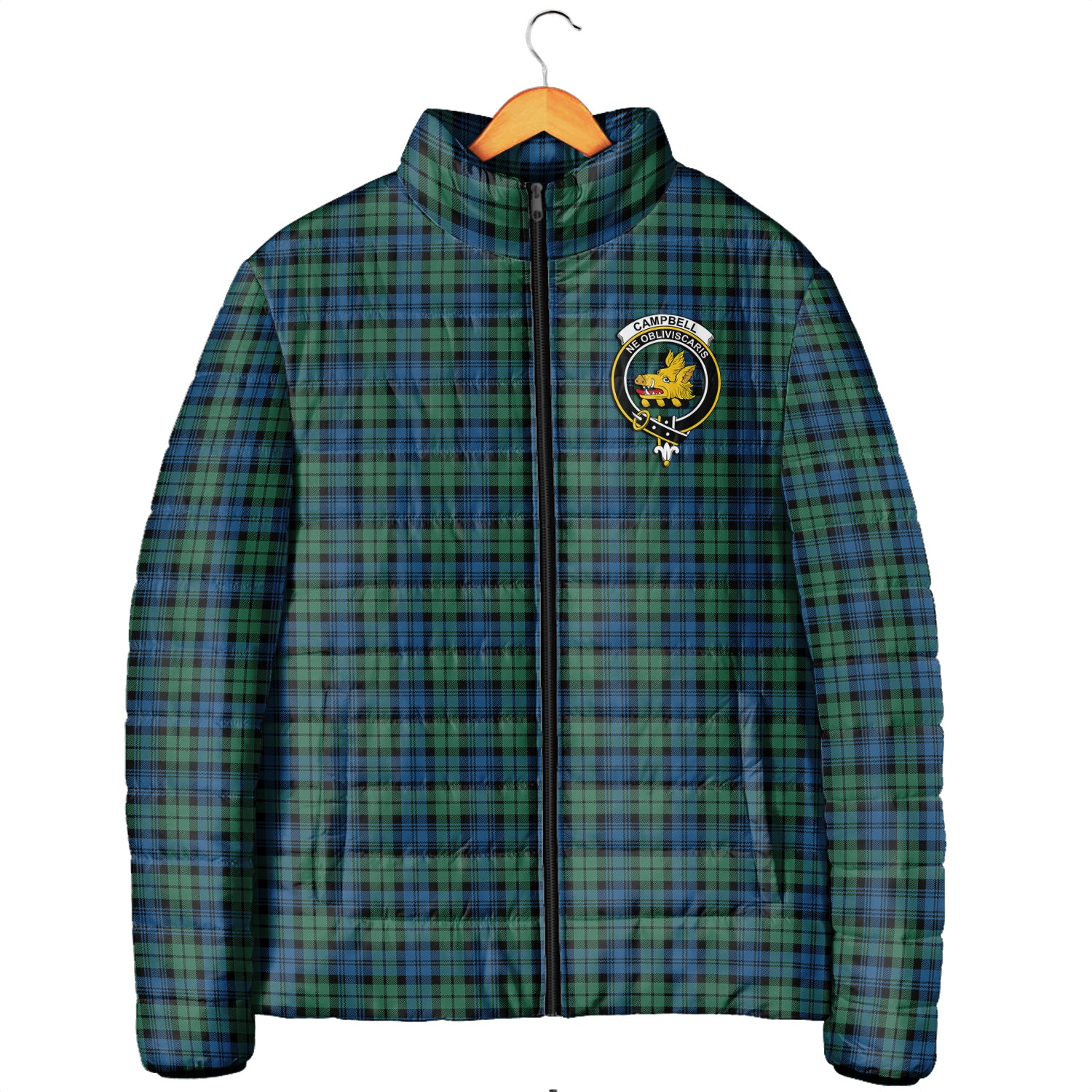 Campbell Ancient 02 Tartan Padded Jacket with Family Crest Men's Padded Jacket - Tartan Vibes Clothing