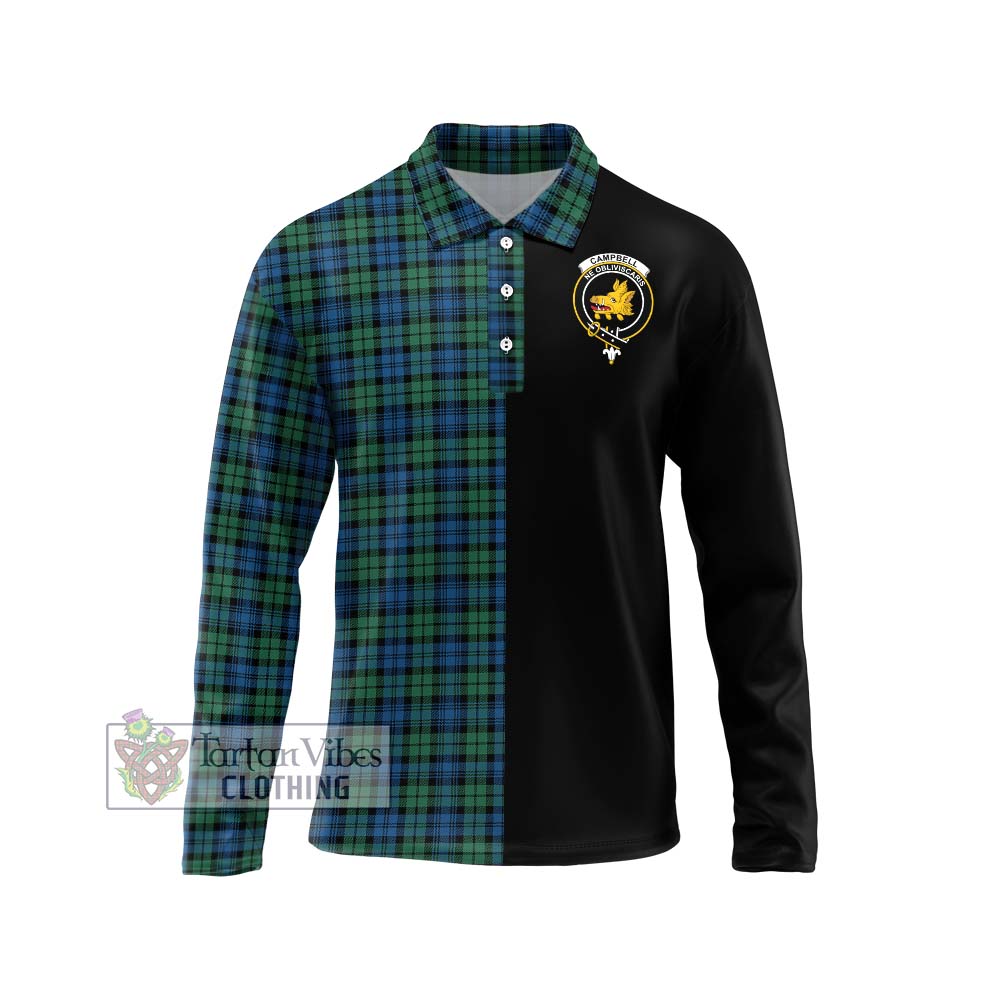 Campbell Ancient 02 Tartan Long Sleeve Polo Shirt with Family Crest and Half Of Me Style Unisex - Tartanvibesclothing Shop