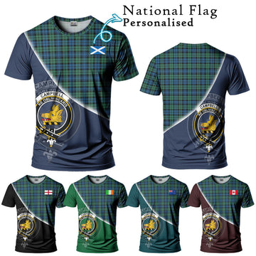 Campbell Ancient 02 Tartan T-Shirt with Personalised National Flag and Family Crest Half Style