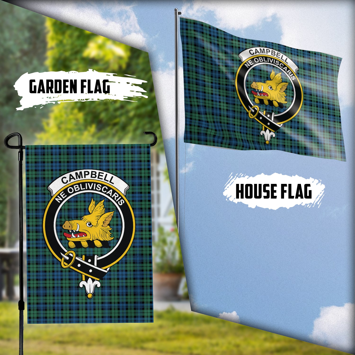 Campbell Ancient 02 Tartan Flag with Family Crest Garden Flag (Vertical) - Tartan Vibes Clothing