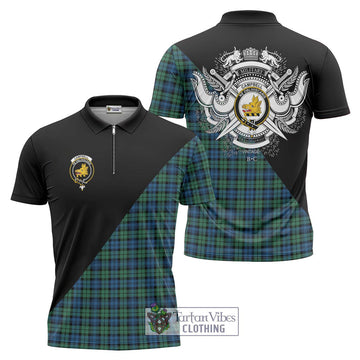 Campbell Ancient 02 Tartan Zipper Polo Shirt with Family Crest and Military Logo Style