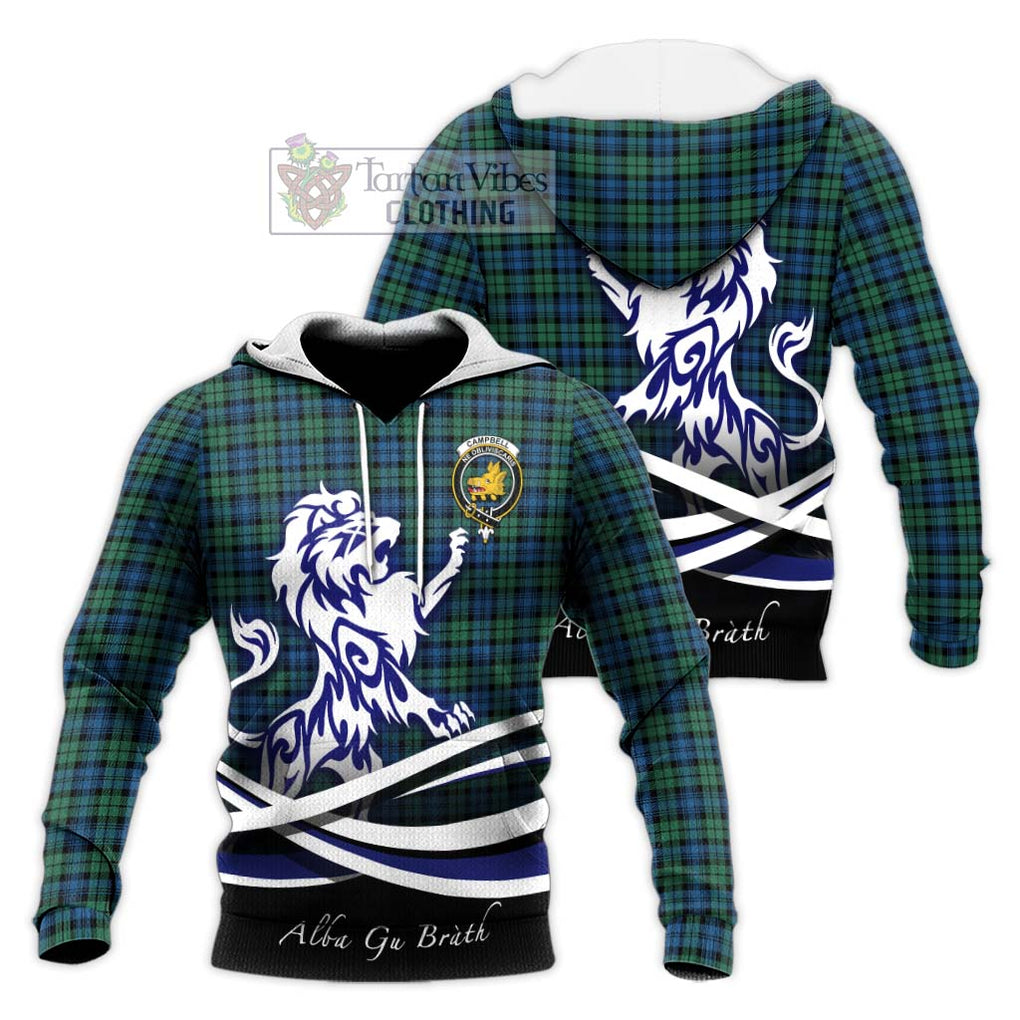 Campbell Ancient 02 Tartan Knitted Hoodie with Alba Gu Brath Regal Lion Emblem Unisex Knitted Pullover Hoodie - Tartanvibesclothing Shop