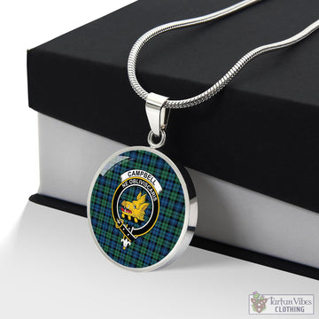 Campbell Ancient 02 Tartan Circle Necklace with Family Crest