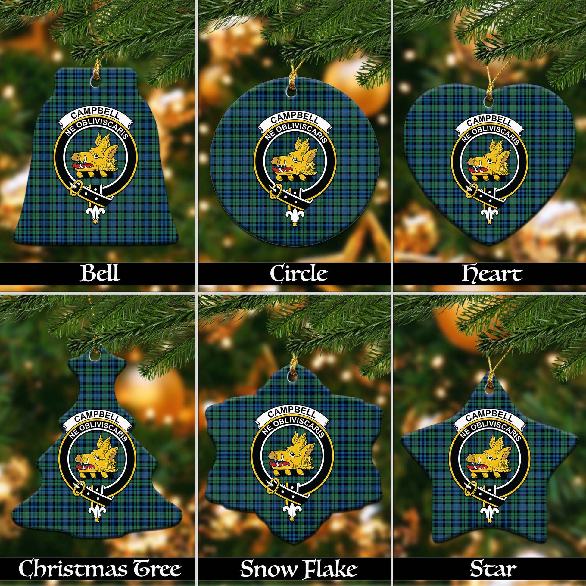 Campbell Ancient 02 Tartan Christmas Ornaments with Family Crest Ceramic Bell Pack 1: ornament * 1 piece - Tartanvibesclothing