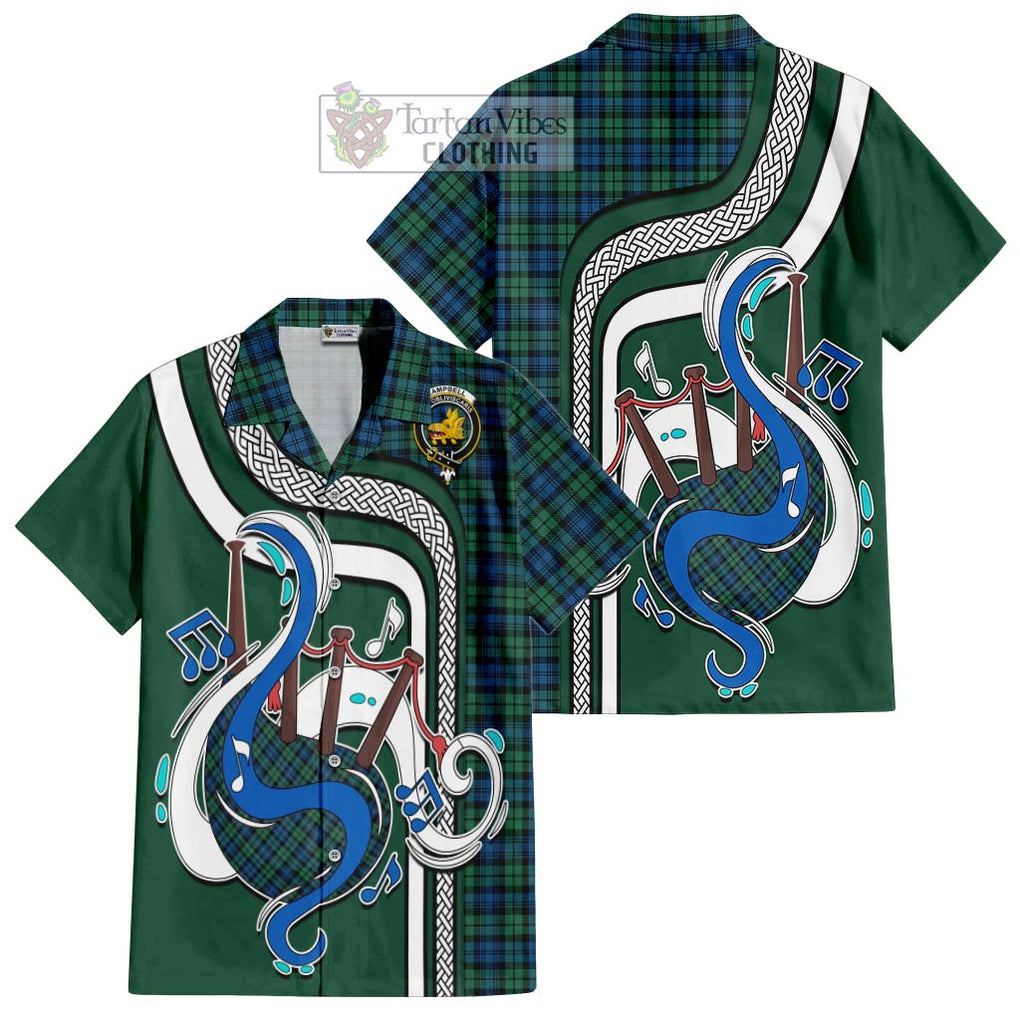 Campbell Ancient 02 Tartan Short Sleeve Button Shirt with Epic Bagpipe Style Kid - Tartanvibesclothing Shop