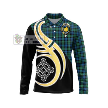 Campbell Ancient 02 Tartan Long Sleeve Polo Shirt with Family Crest and Celtic Symbol Style