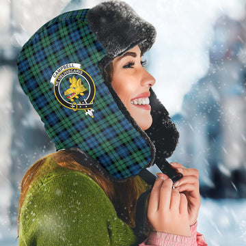 Campbell Ancient 02 Tartan Winter Trapper Hat with Family Crest