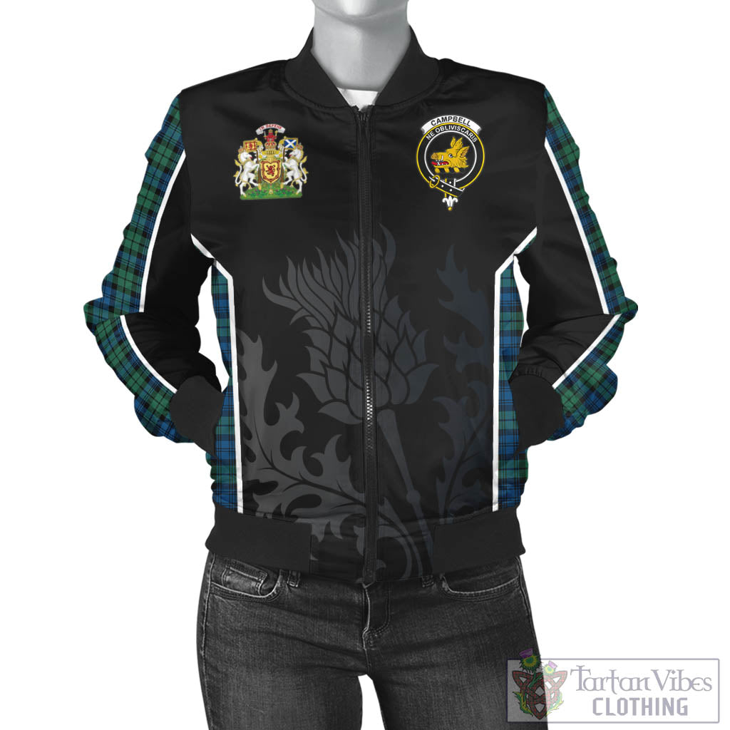 Tartan Vibes Clothing Campbell Ancient 02 Tartan Bomber Jacket with Family Crest and Scottish Thistle Vibes Sport Style