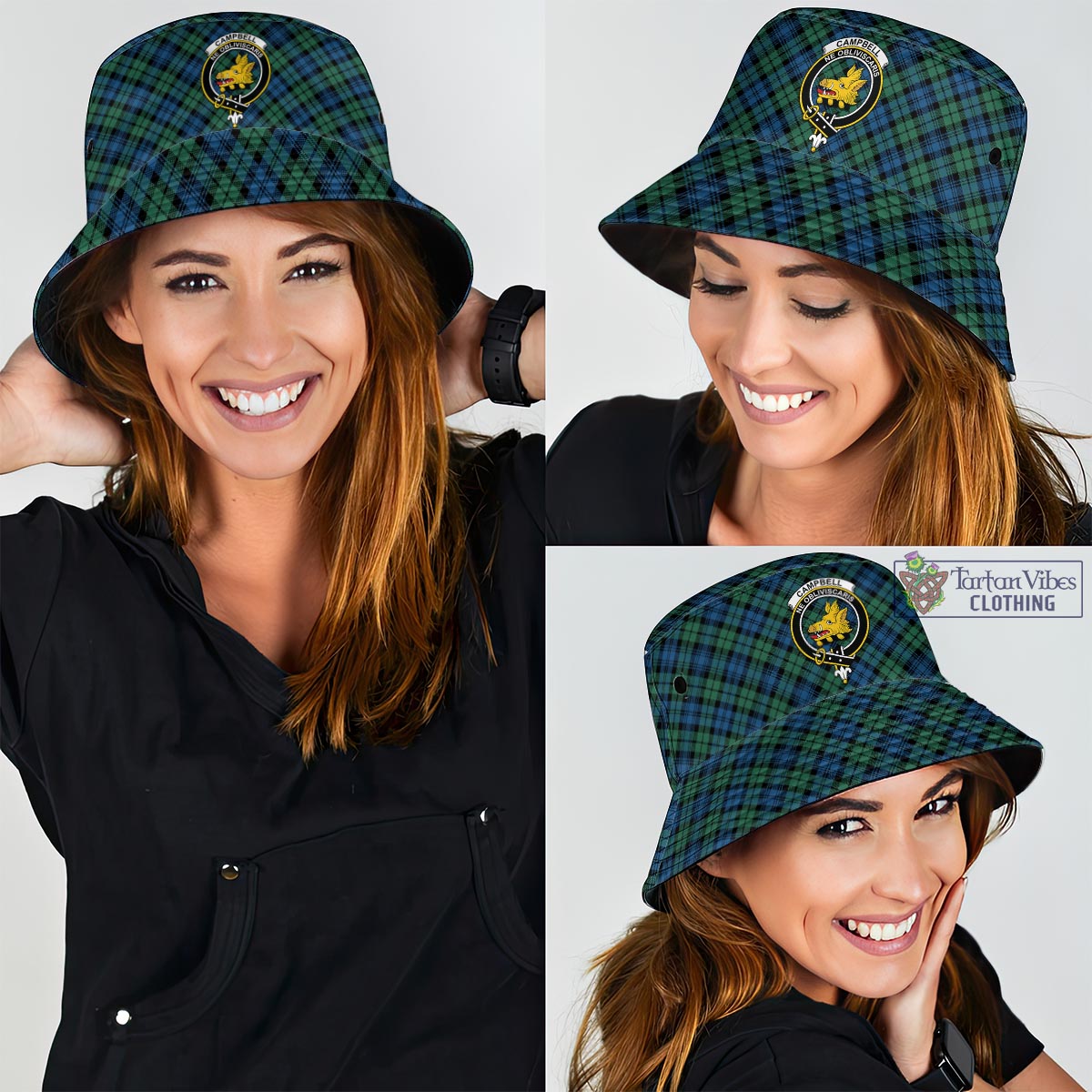 Tartan Vibes Clothing Campbell Ancient 02 Tartan Bucket Hat with Family Crest