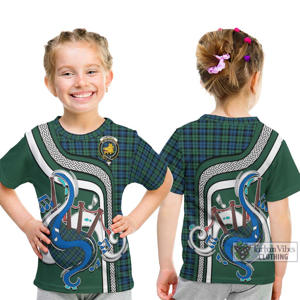 Tartan Vibes Clothing Campbell Ancient 02 Tartan Kid T-Shirt with Epic Bagpipe Style