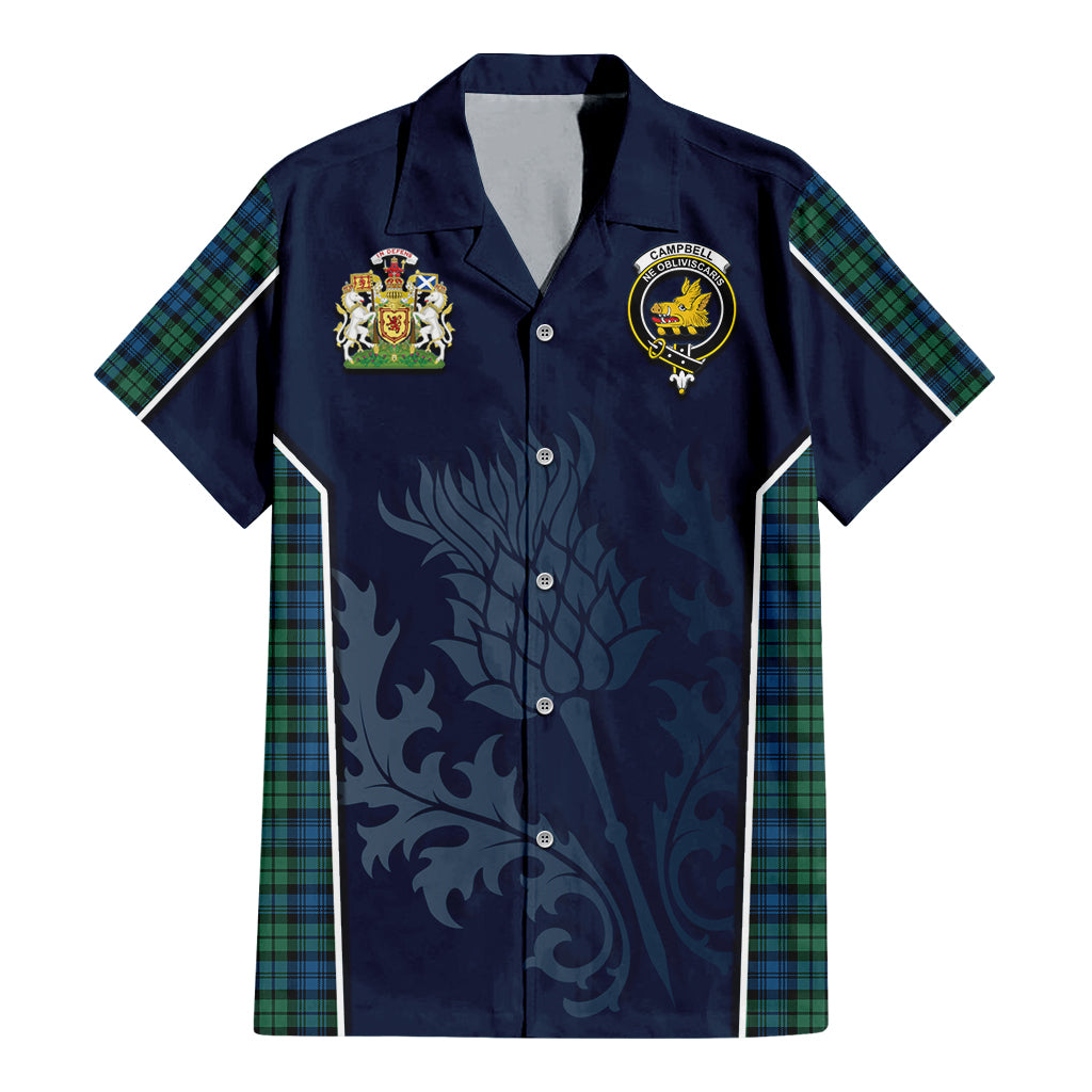 Tartan Vibes Clothing Campbell Ancient 02 Tartan Short Sleeve Button Up Shirt with Family Crest and Scottish Thistle Vibes Sport Style