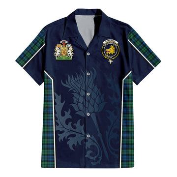 Campbell Ancient 02 Tartan Short Sleeve Button Up Shirt with Family Crest and Scottish Thistle Vibes Sport Style