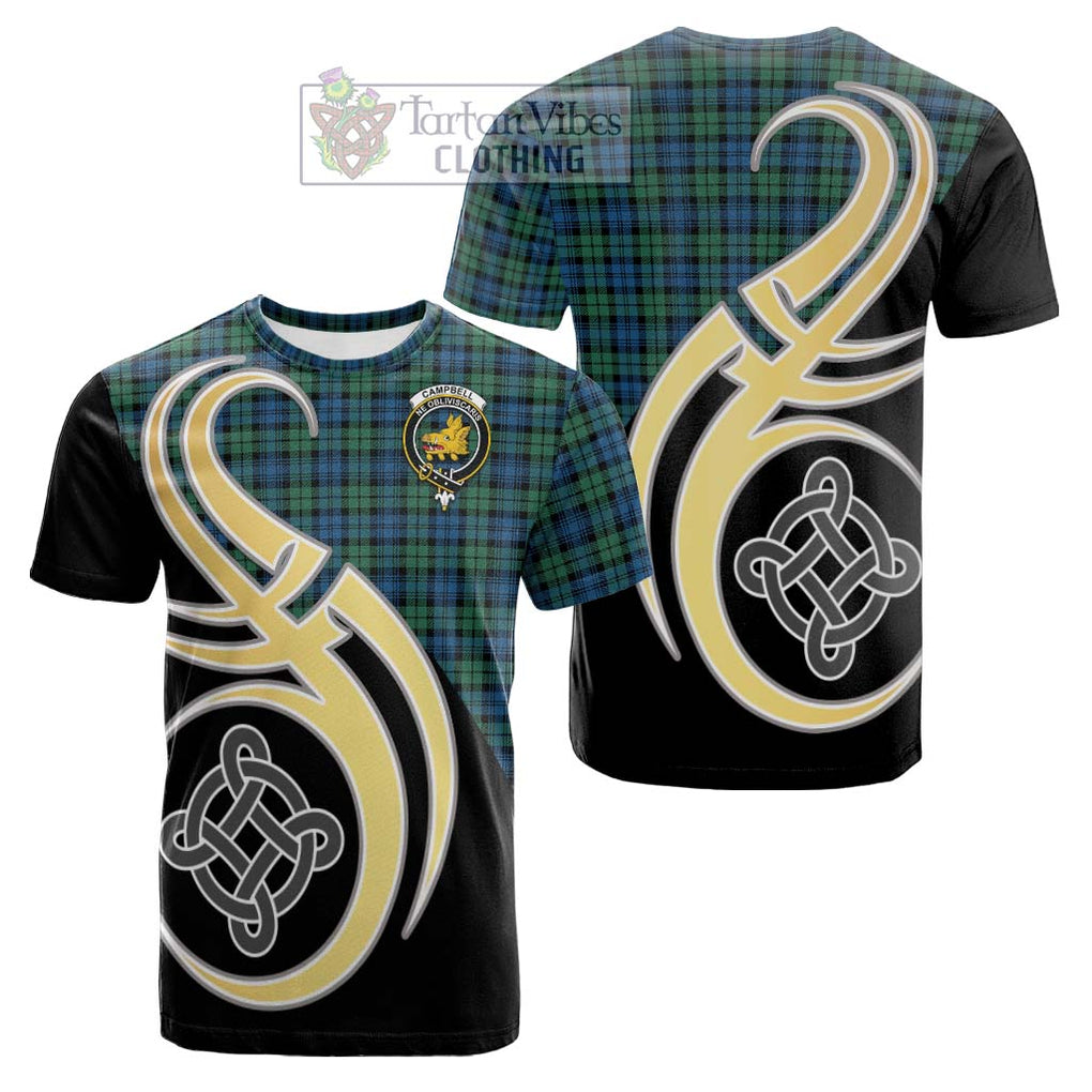 Tartan Vibes Clothing Campbell Ancient 02 Tartan Cotton T-shirt with Family Crest and Celtic Symbol Style