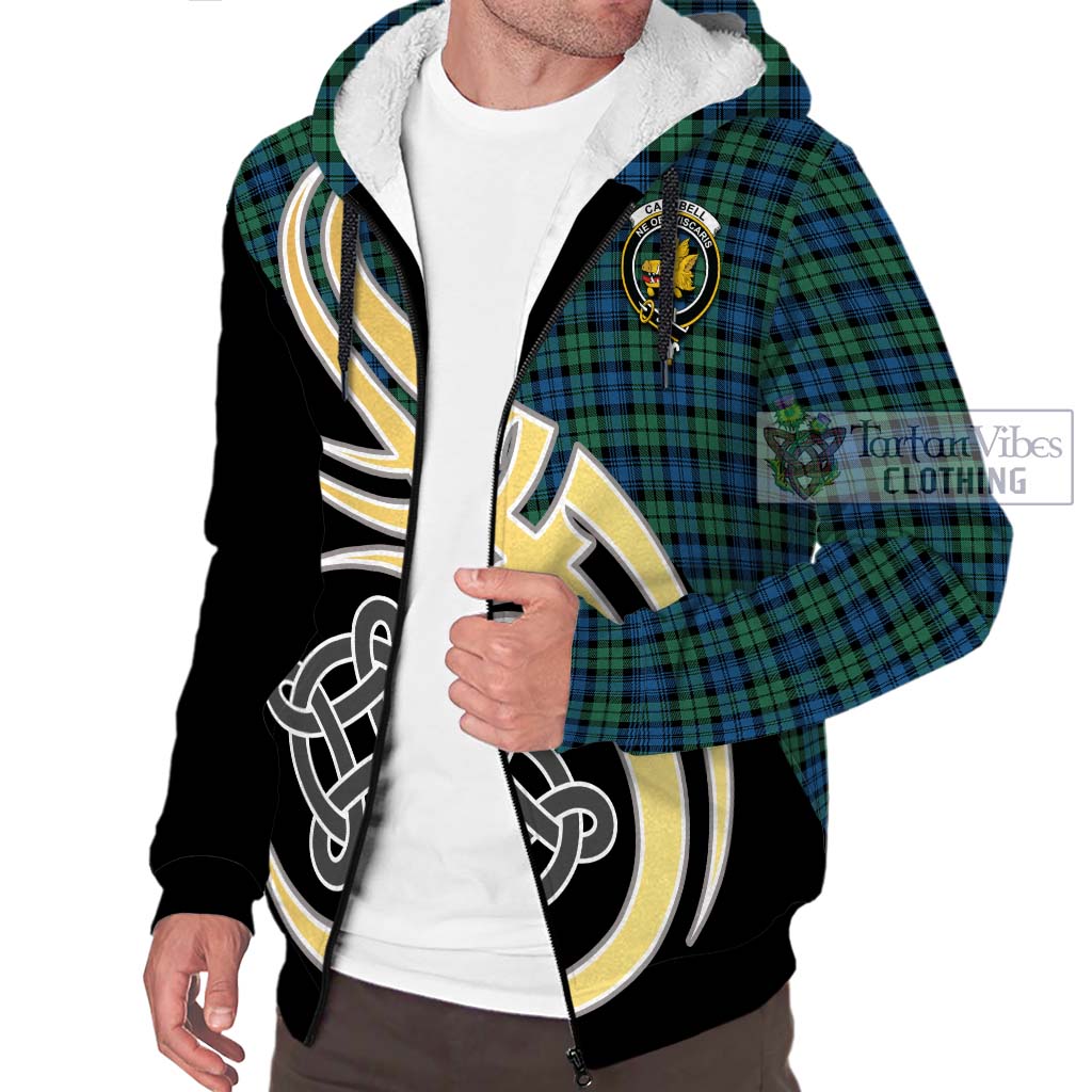 Campbell Ancient 02 Tartan Sherpa Hoodie with Family Crest and Celtic Symbol Style - Tartan Vibes Clothing