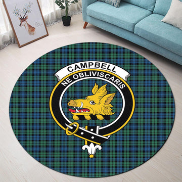 Campbell Ancient 02 Tartan Round Rug with Family Crest