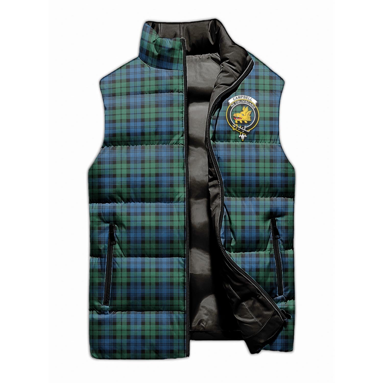 Campbell Ancient 02 Tartan Sleeveless Puffer Jacket with Family Crest - Tartanvibesclothing