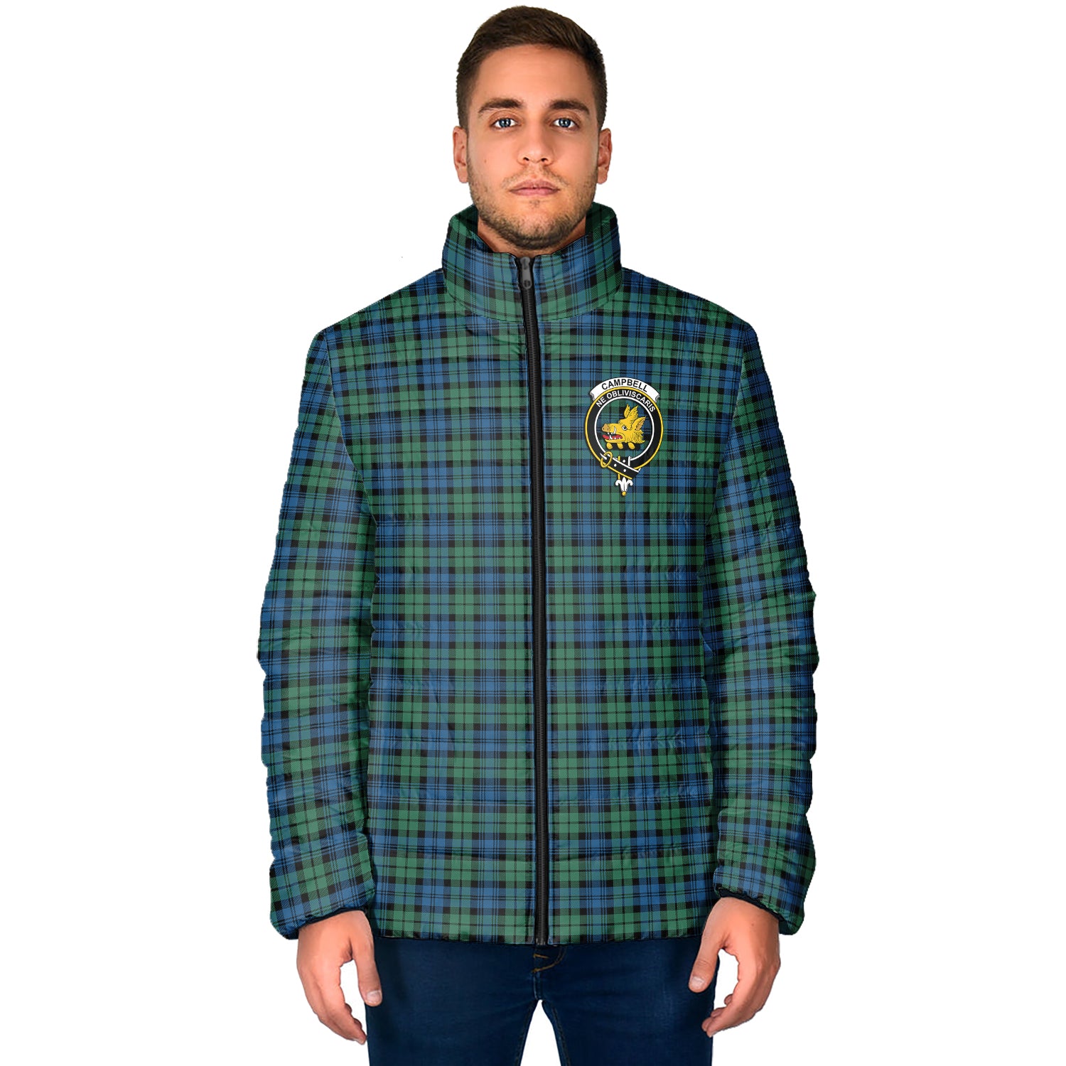 Campbell Ancient 02 Tartan Padded Jacket with Family Crest - Tartan Vibes Clothing