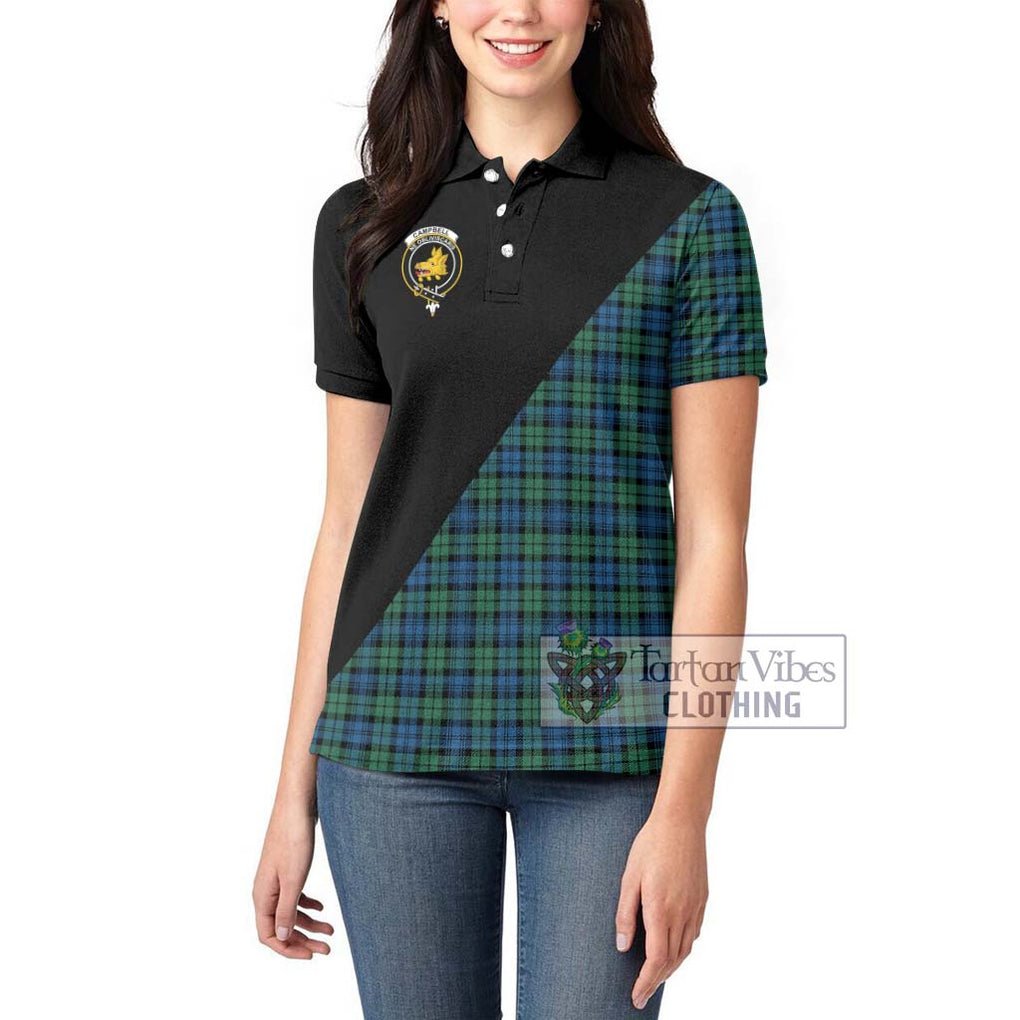 Campbell Ancient 02 Tartan Women's Polo Shirt with Family Crest and Military Logo Style - Tartanvibesclothing Shop