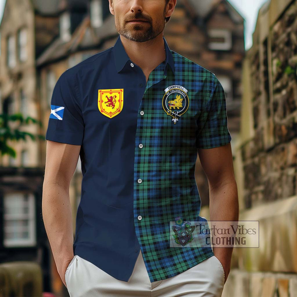 Tartan Vibes Clothing Campbell Ancient 02 Tartan Short Sleeve Button Shirt with Scottish Lion Royal Arm Half Style