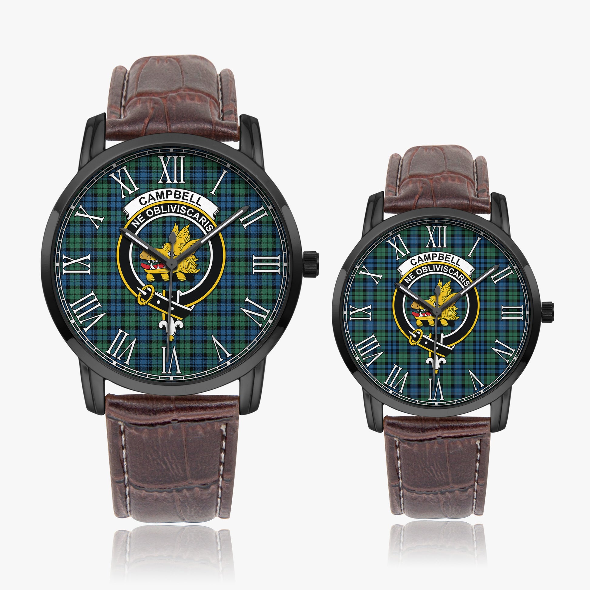 Campbell Ancient 02 Tartan Family Crest Leather Strap Quartz Watch - Tartanvibesclothing